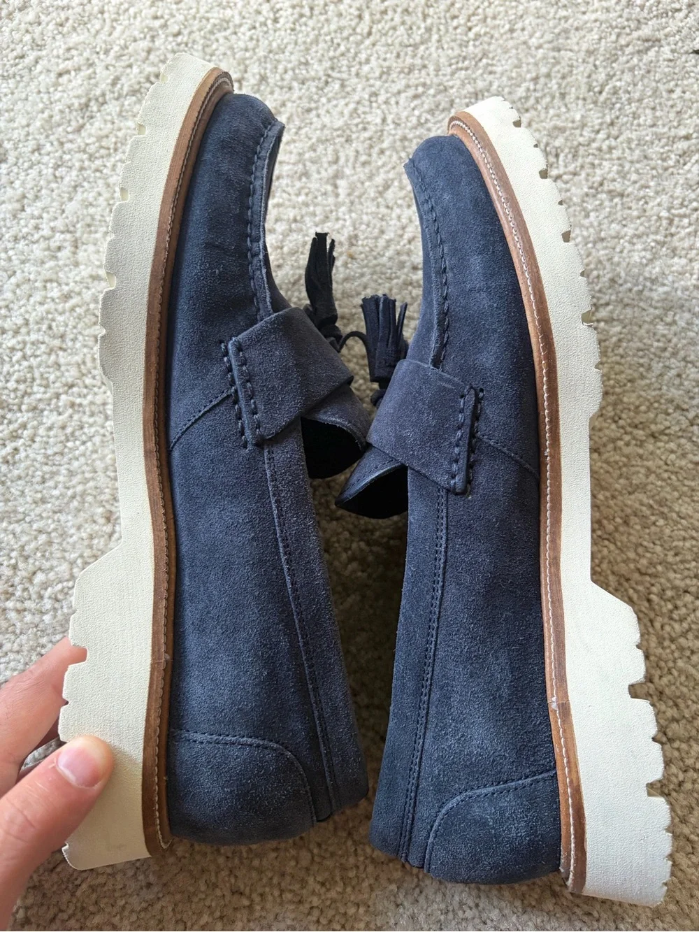 Cole haan American classic man made leather blue suede tassels loafers size 10